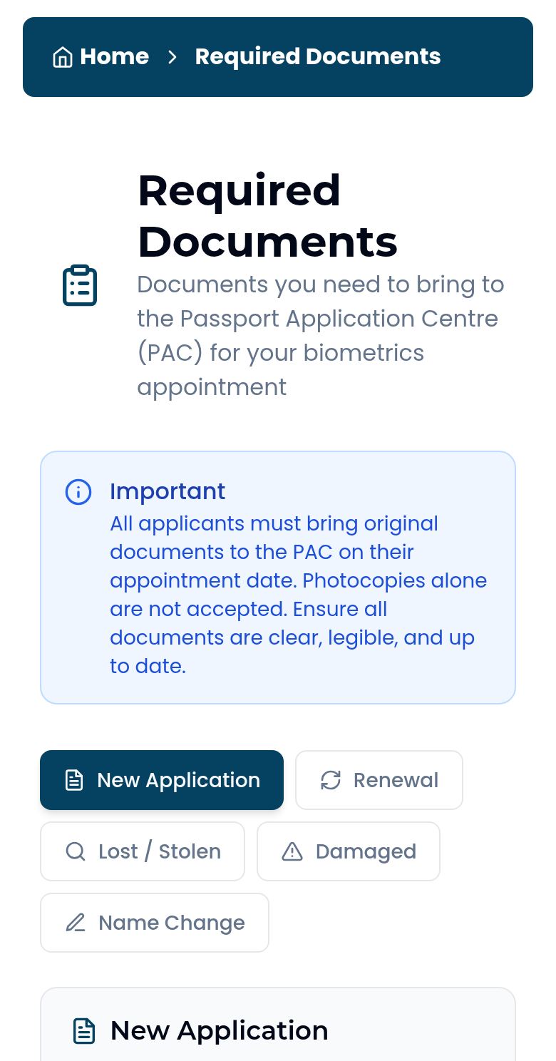 The official Required Documents page