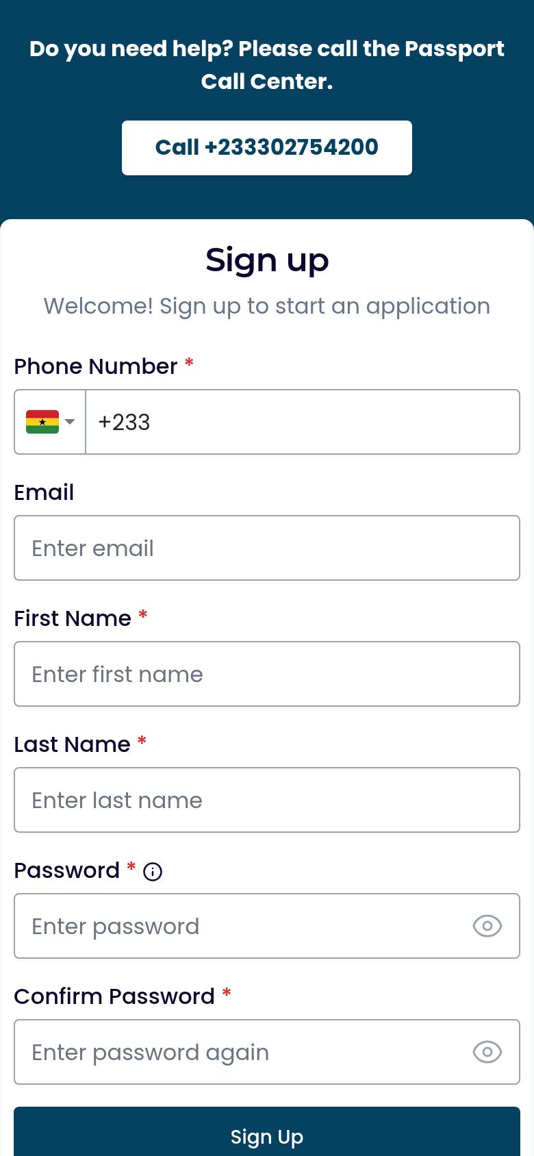 The official sign-up page